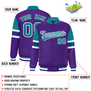 Custom Purple Varsity Full-Snap Color Block Letterman Jacket