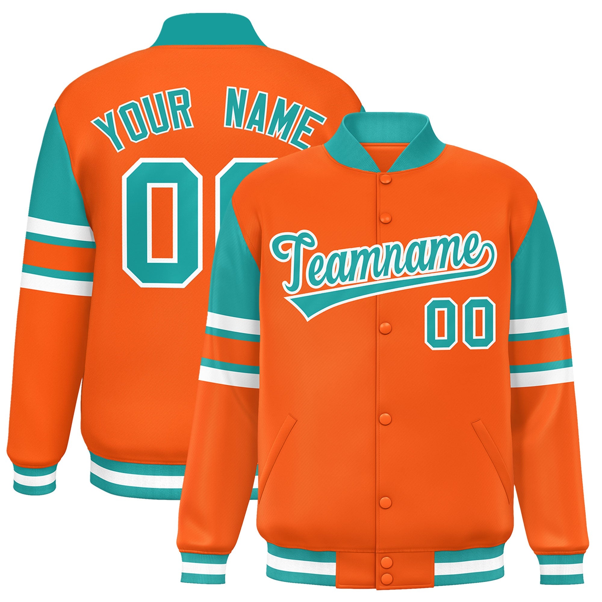 Custom Orange Varsity Full-Snap Color Block Letterman Jacket