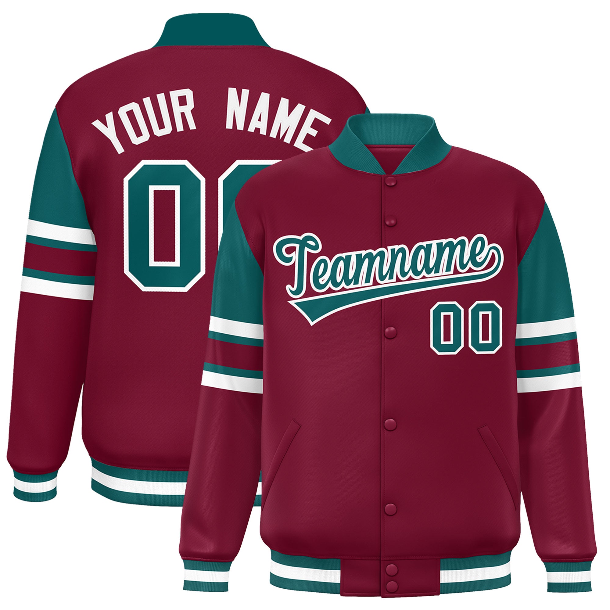 Custom Crimson Varsity Full-Snap Color Block Letterman Jacket