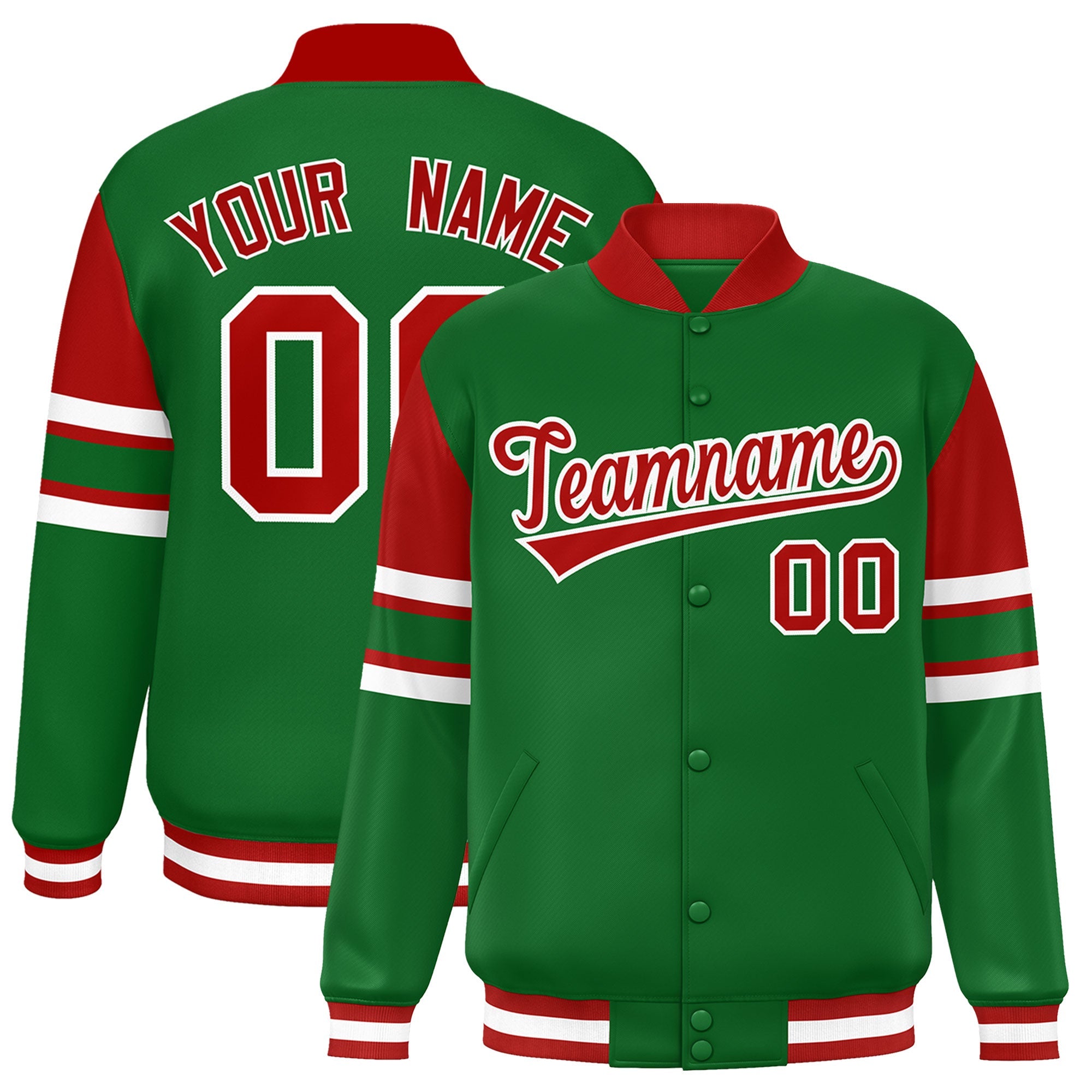 Custom Green Varsity Full-Snap Color Block Letterman Jacket