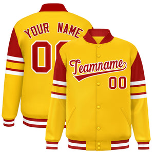 Custom Yellow Varsity Full-Snap Color Block Letterman Jacket