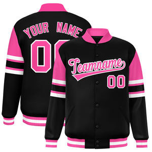 Custom Black Varsity Full-Snap Color Block Letterman Jacket