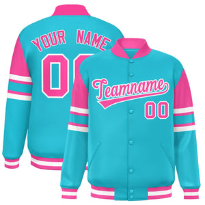 Custom Sky Blue Varsity Full-Snap Color Block Letterman Jacket