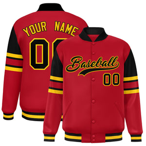 Custom Red Varsity Full-Snap Color Block Letterman Jacket