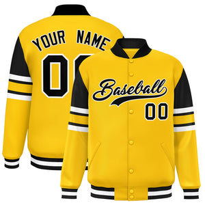 Custom Yellow Varsity Full-Snap Color Block Letterman Jacket