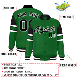 Custom Green Varsity Full-Snap Color Block Letterman Jacket