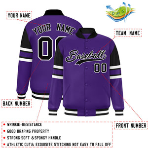 Custom Purple Varsity Full-Snap Color Block Letterman Jacket