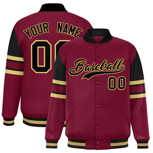 Custom Crimson Varsity Full-Snap Color Block Letterman Jacket