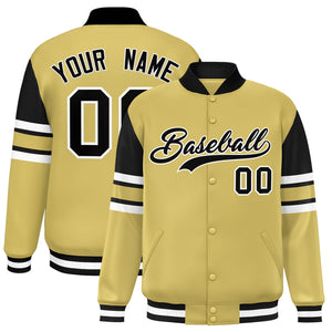 Custom Old Gold Varsity Full-Snap Color Block Letterman Jacket