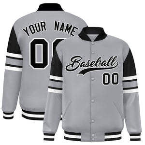 Custom Gray Varsity Full-Snap Color Block Letterman Jacket