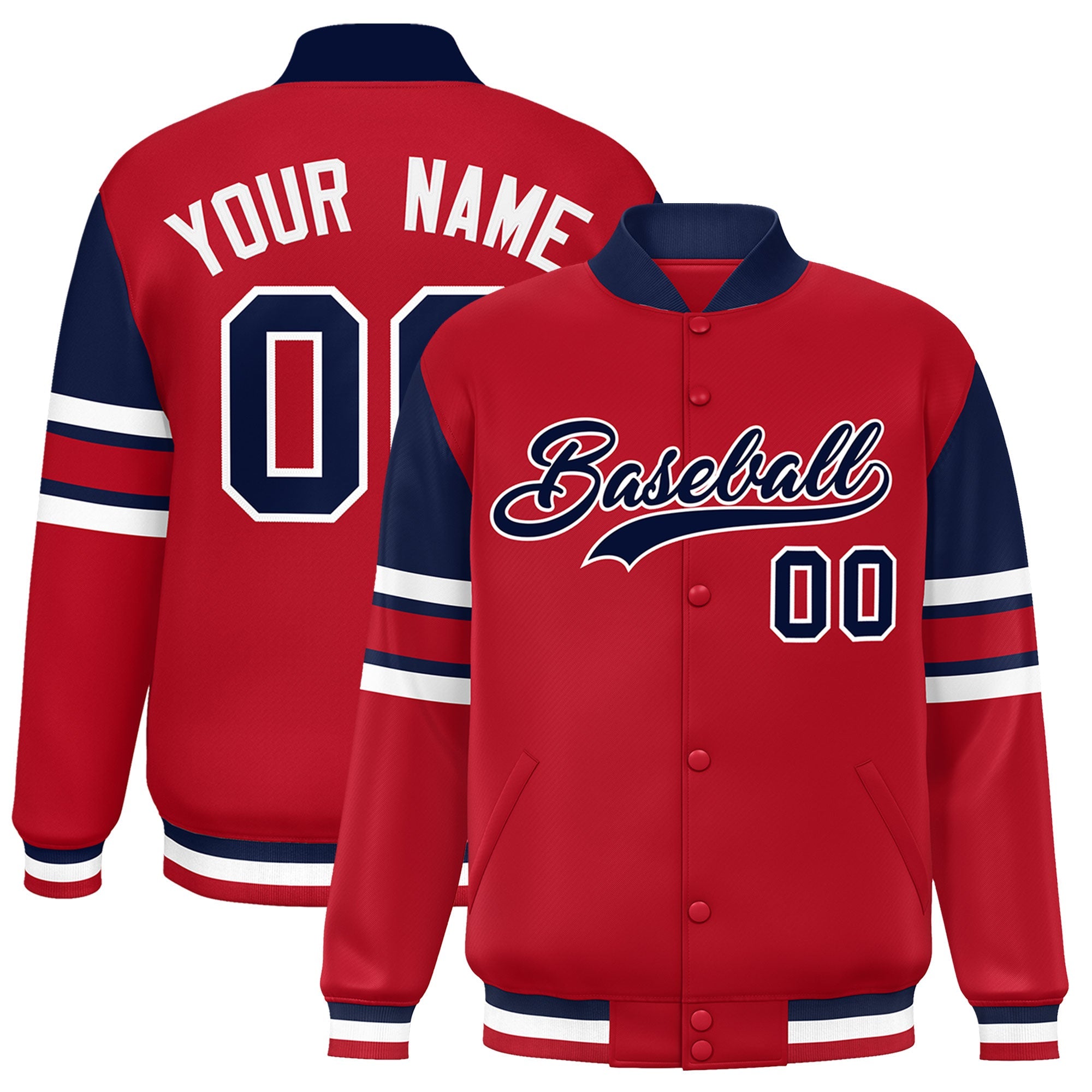 Custom Red Varsity Full-Snap Color Block Letterman Jacket