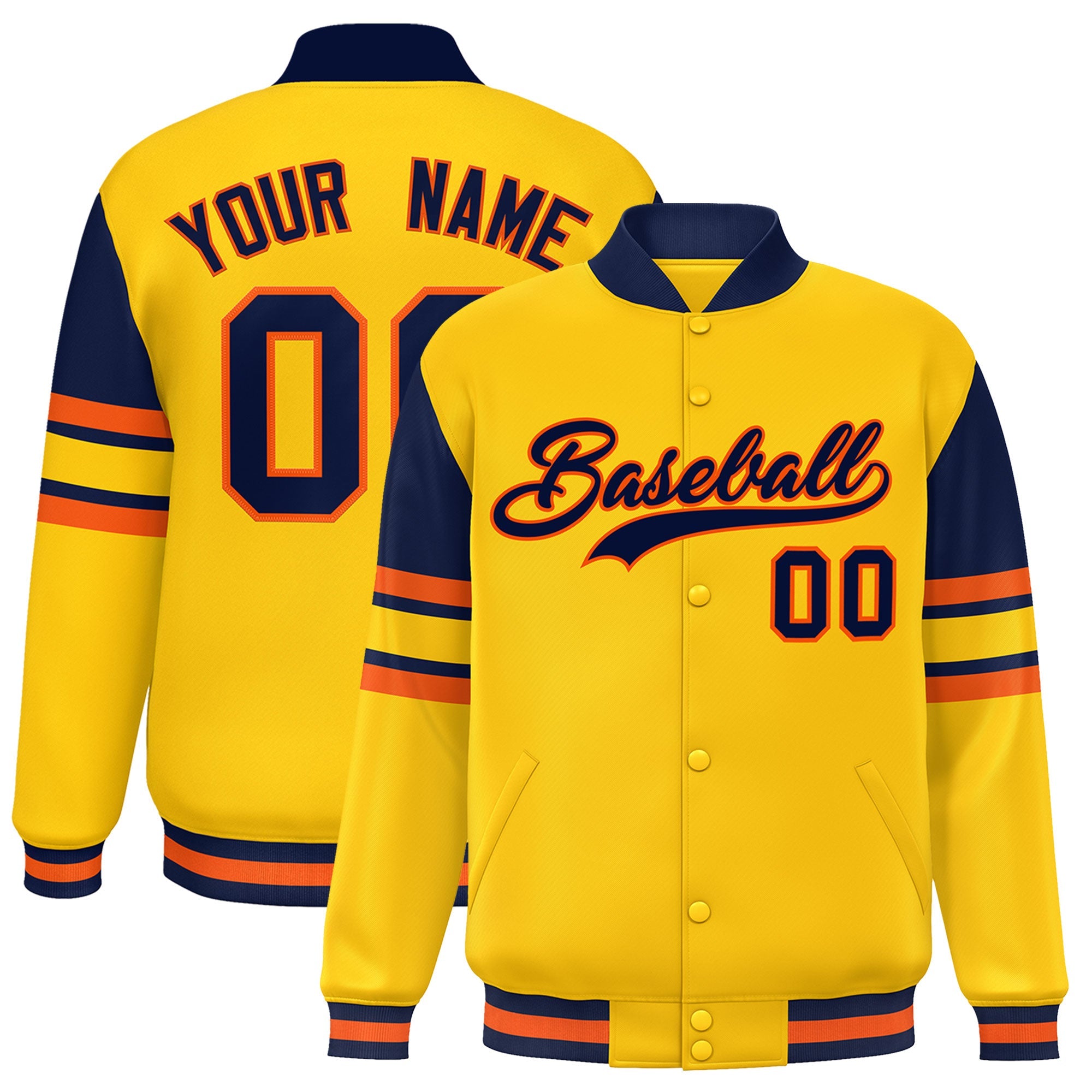 Custom Yellow Varsity Full-Snap Color Block Letterman Jacket