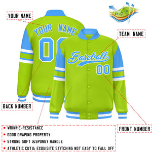 Custom Neon Green Varsity Full-Snap Color Block Letterman Jacket