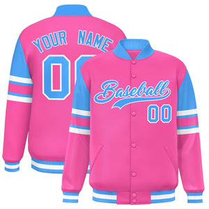 Custom Pink Varsity Full-Snap Color Block Letterman Jacket