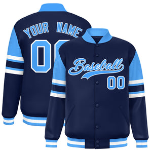 Custom Navy Varsity Full-Snap Color Block Letterman Jacket