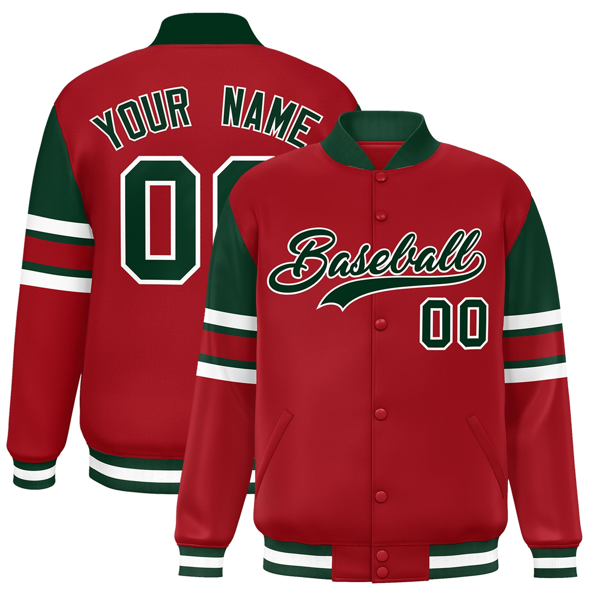 Custom Red Varsity Full-Snap Color Block Letterman Jacket