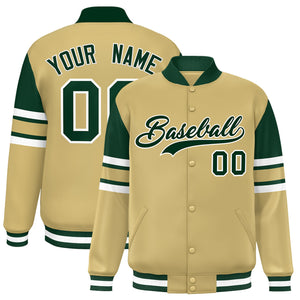 Custom Khaki Varsity Full-Snap Color Block Letterman Jacket