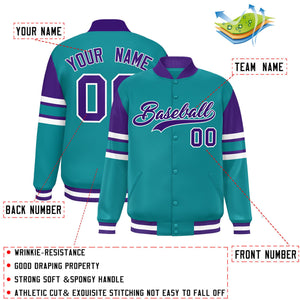 Custom Teal Varsity Full-Snap Color Block Letterman Jacket