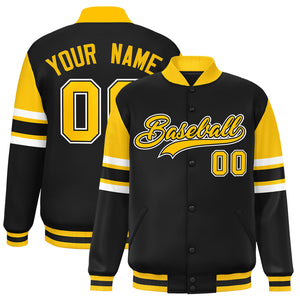 Custom Black Varsity Full-Snap Color Block Letterman Jacket