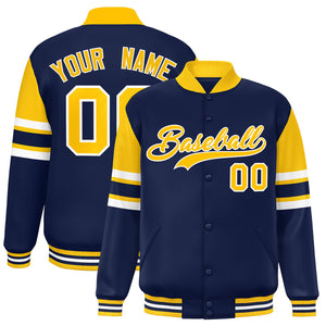 Custom Navy Varsity Full-Snap Color Block Letterman Jacket