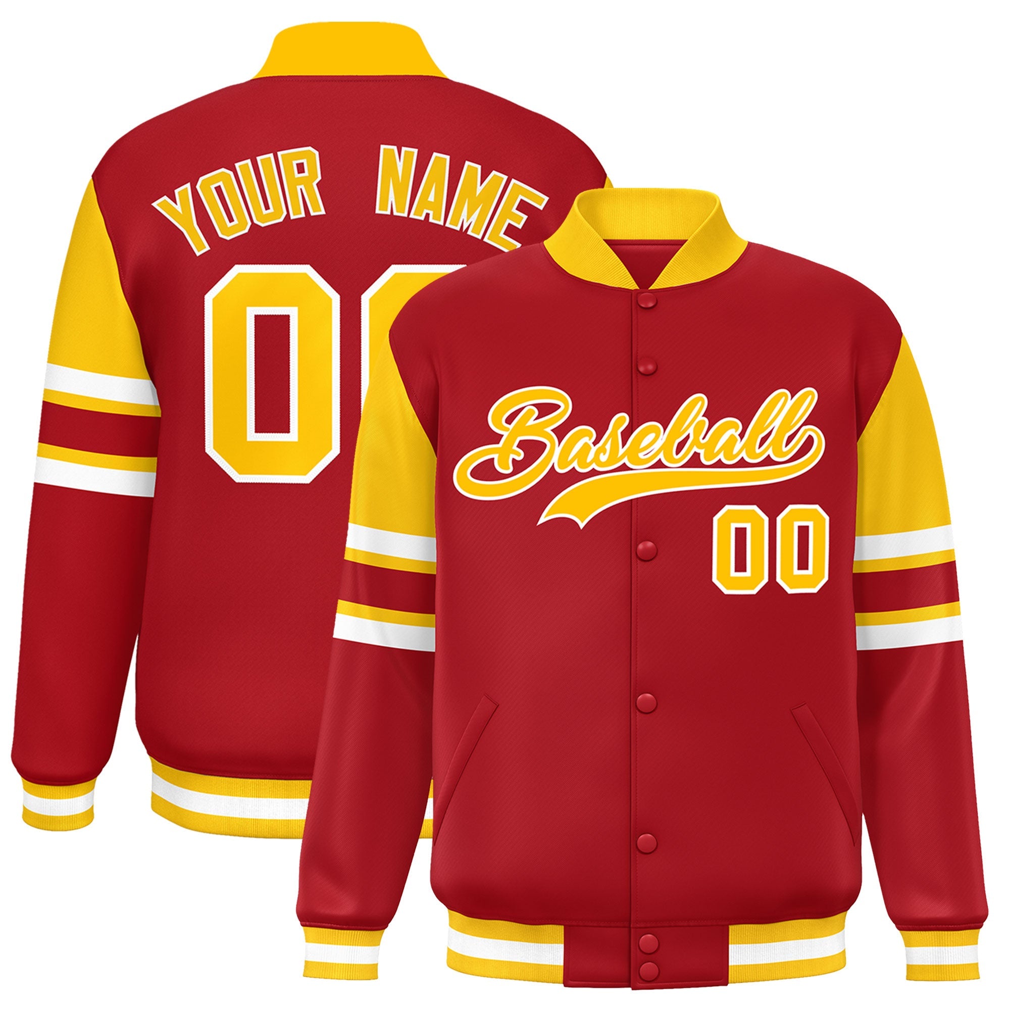 Custom Red Varsity Full-Snap Color Block Letterman Jacket