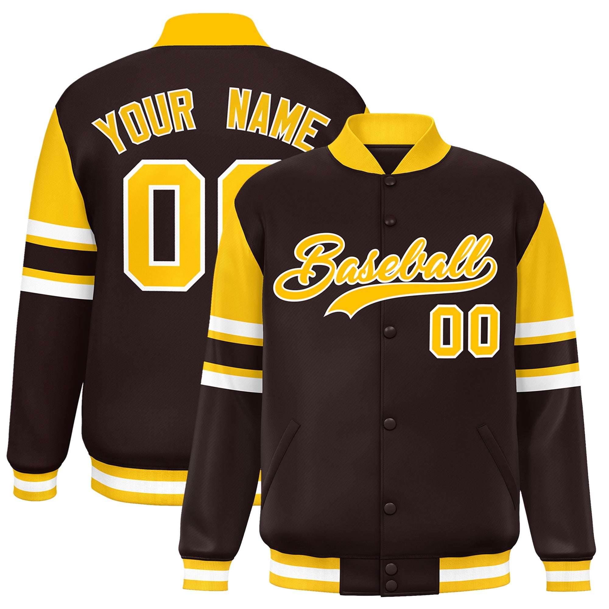 Custom Brown Varsity Full-Snap Color Block Letterman Jacket