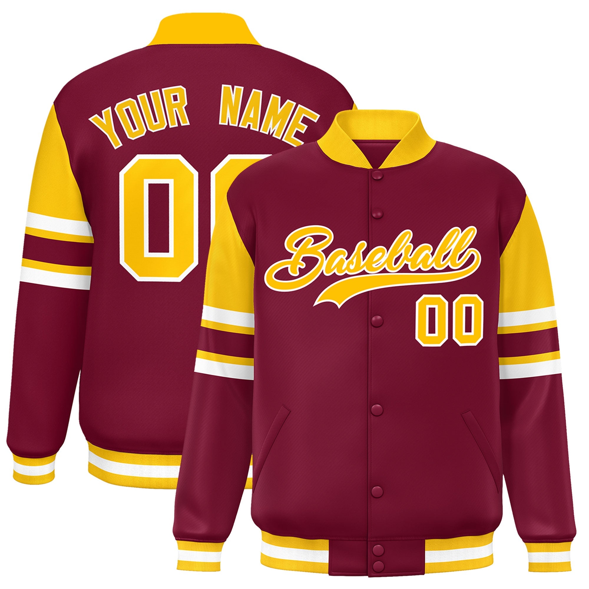 Custom Crimson Varsity Full-Snap Color Block Letterman Jacket