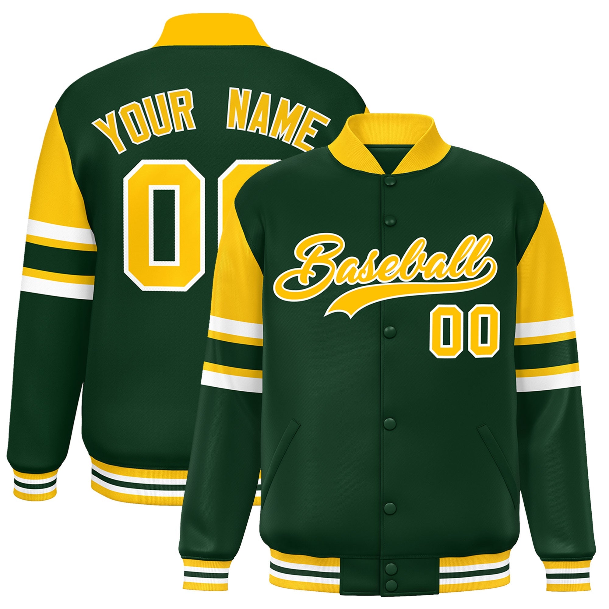 Custom Green Varsity Full-Snap Color Block Letterman Jacket