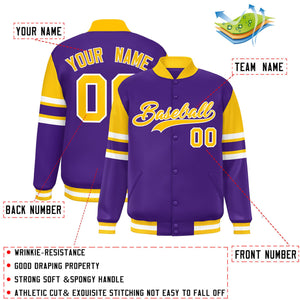 Custom Purple Varsity Full-Snap Color Block Letterman Jacket