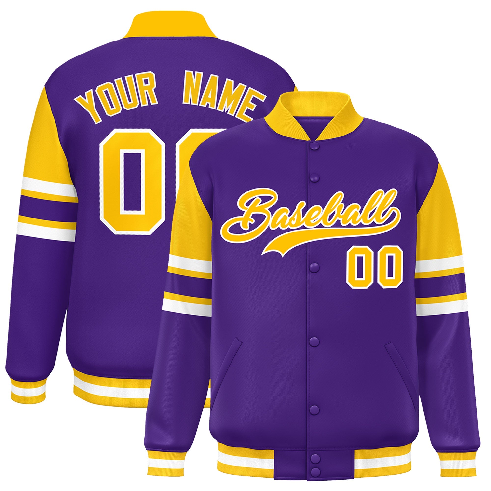 Custom Purple Varsity Full-Snap Color Block Letterman Jacket