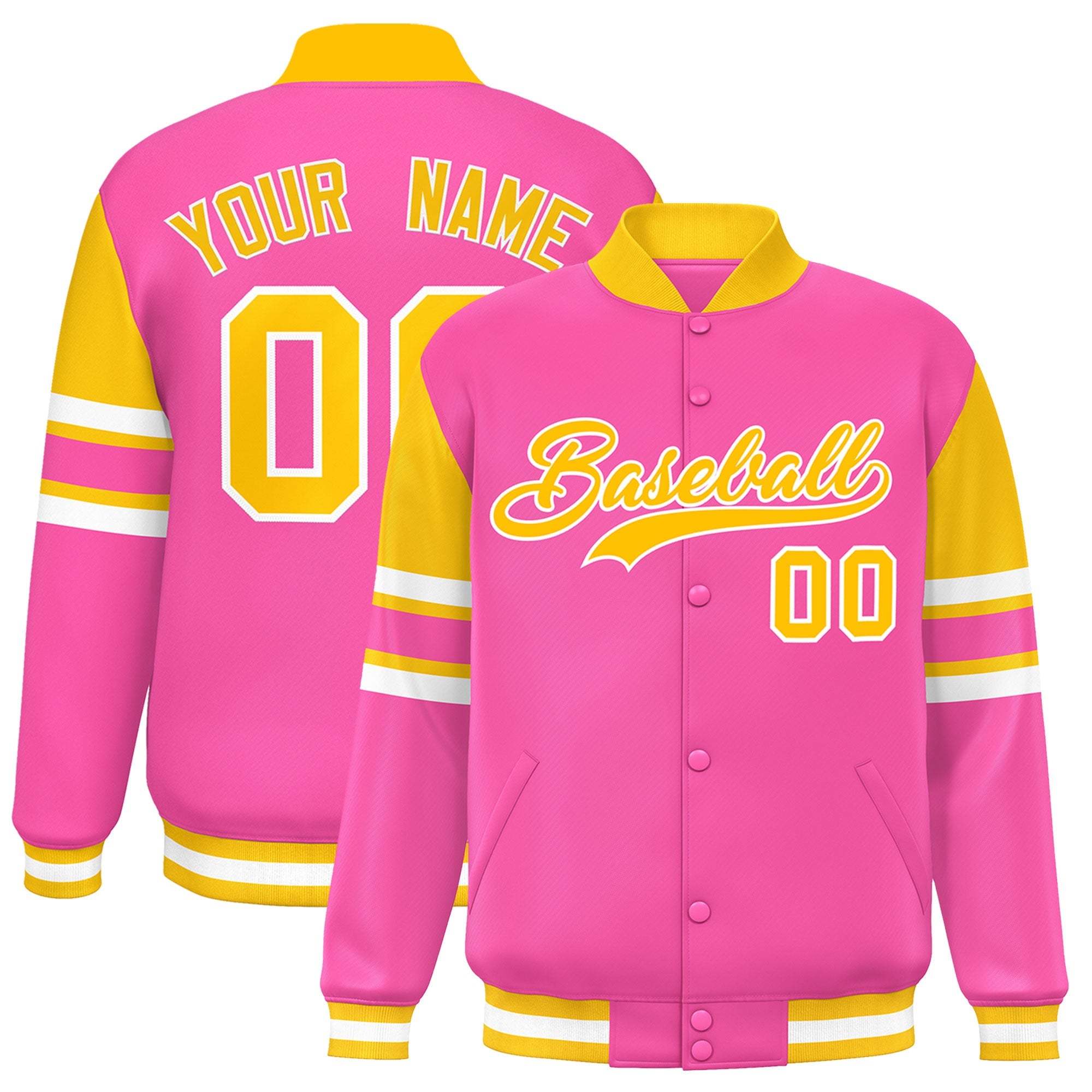 Custom Pink Varsity Full-Snap Color Block Letterman Jacket