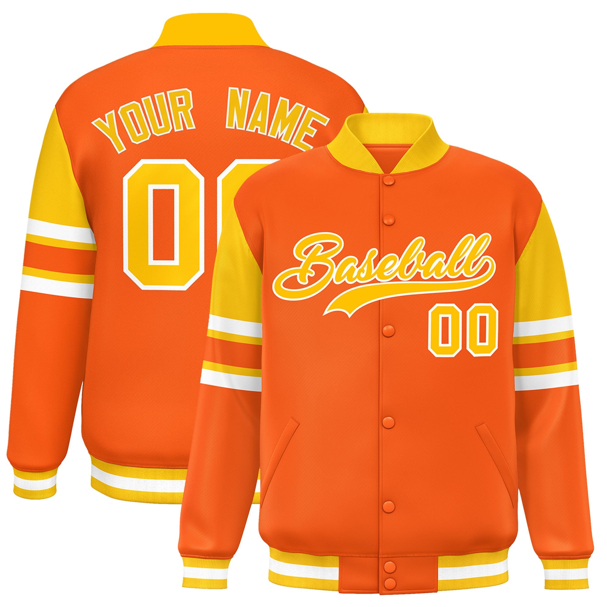 Custom Orange Varsity Full-Snap Color Block Letterman Jacket