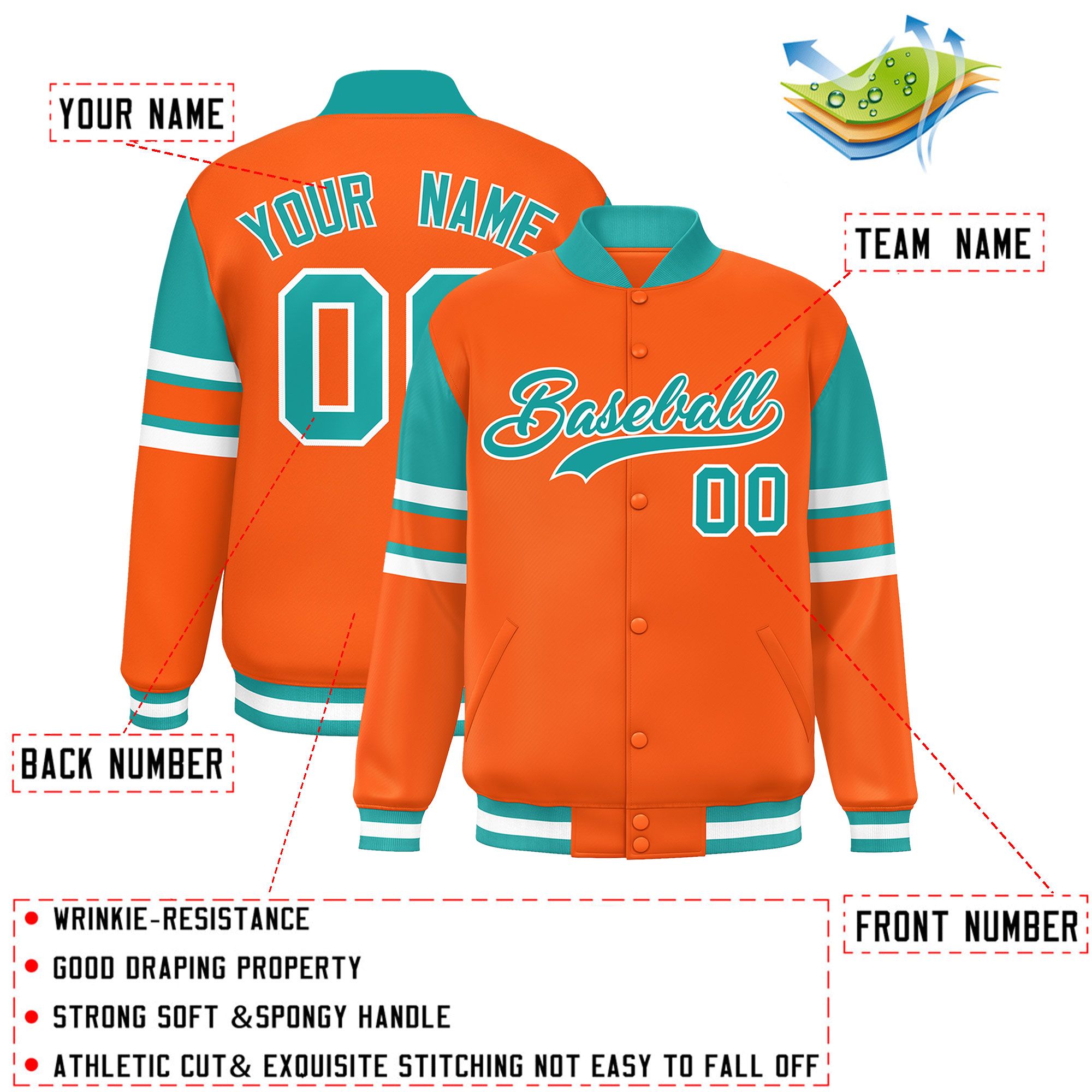 Custom Orange Varsity Full-Snap Color Block Letterman Jacket