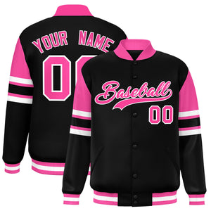 Custom Black Varsity Full-Snap Color Block Letterman Jacket