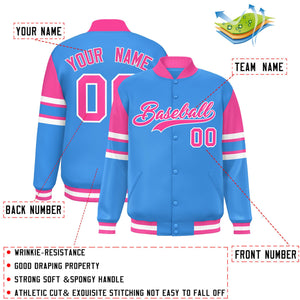 Custom Powder Blue Varsity Full-Snap Color Block Letterman Jacket