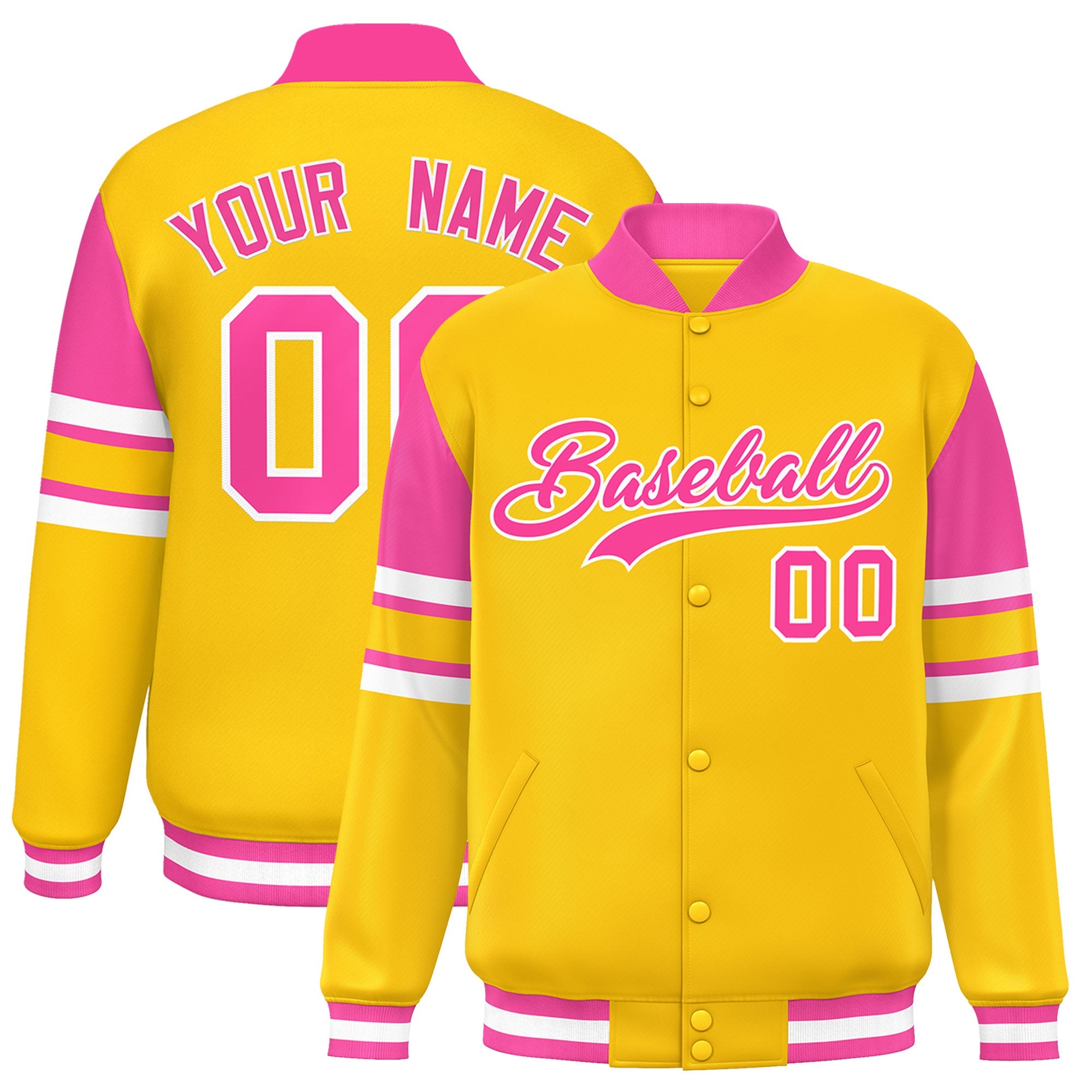 Custom Yellow Varsity Full-Snap Color Block Letterman Jacket