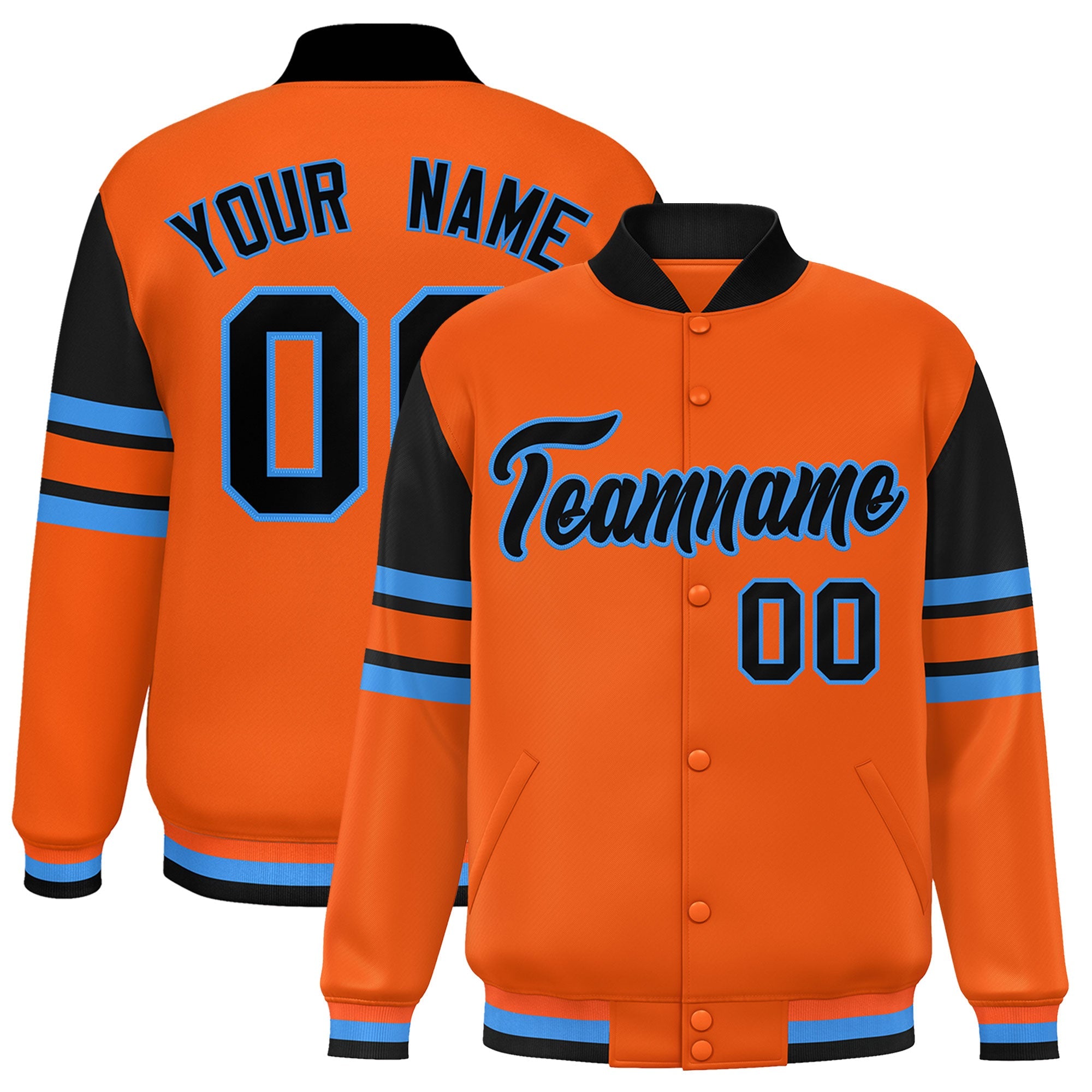 Custom Orange Varsity Full-Snap Color Block Letterman Jacket