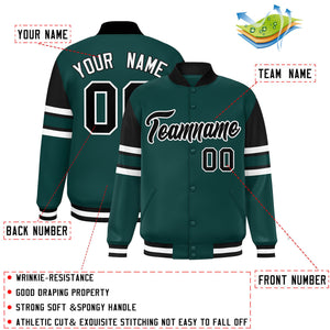 Custom Midnight Green Varsity Full-Snap Color Block Letterman Jacket