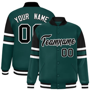 Custom Midnight Green Varsity Full-Snap Color Block Letterman Jacket