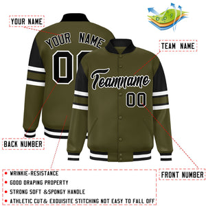 Custom Olive Varsity Full-Snap Color Block Letterman Jacket