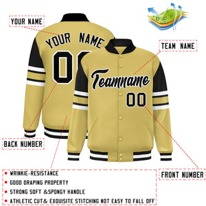 Custom Old Gold Varsity Full-Snap Color Block Letterman Jacket