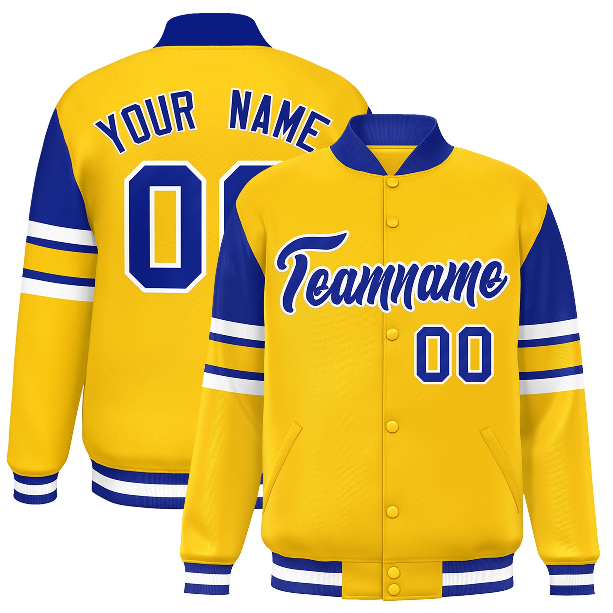 Custom Yellow Varsity Full-Snap Color Block Letterman Jacket