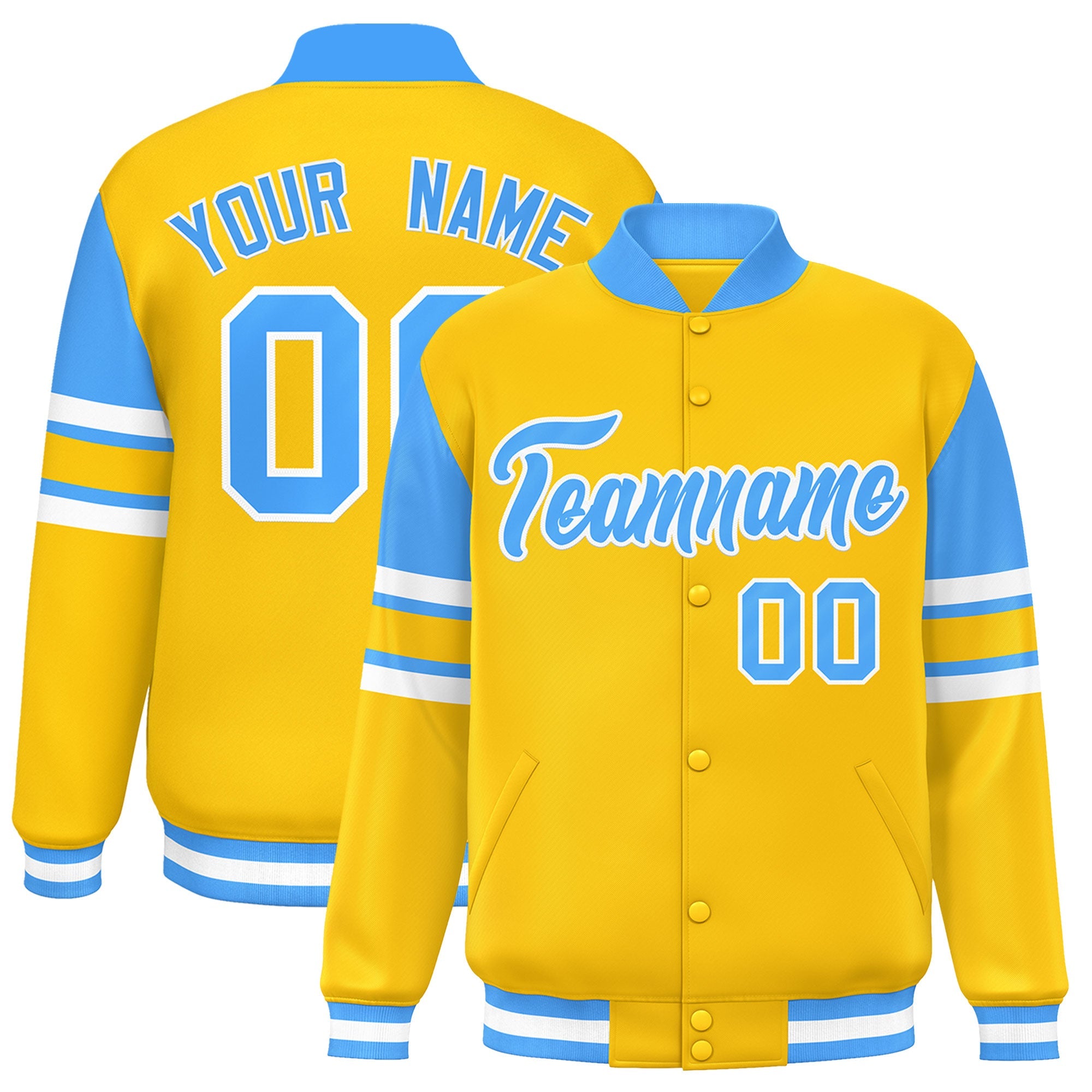 Custom Yellow Varsity Full-Snap Color Block Letterman Jacket