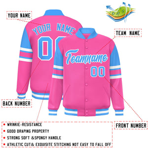 Custom Pink Varsity Full-Snap Color Block Letterman Jacket