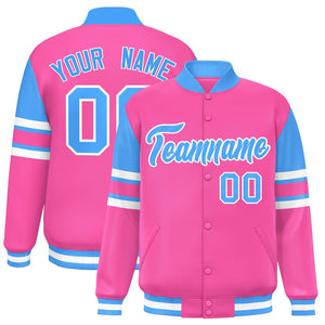 Custom Pink Varsity Full-Snap Color Block Letterman Jacket