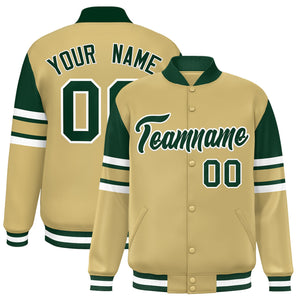 Custom Khaki Varsity Full-Snap Color Block Letterman Jacket