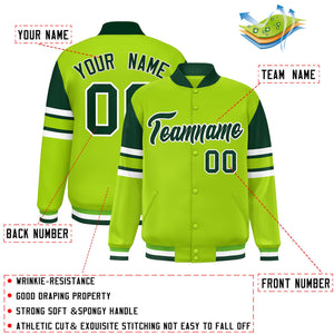 Custom Neon Green Varsity Full-Snap Color Block Letterman Jacket