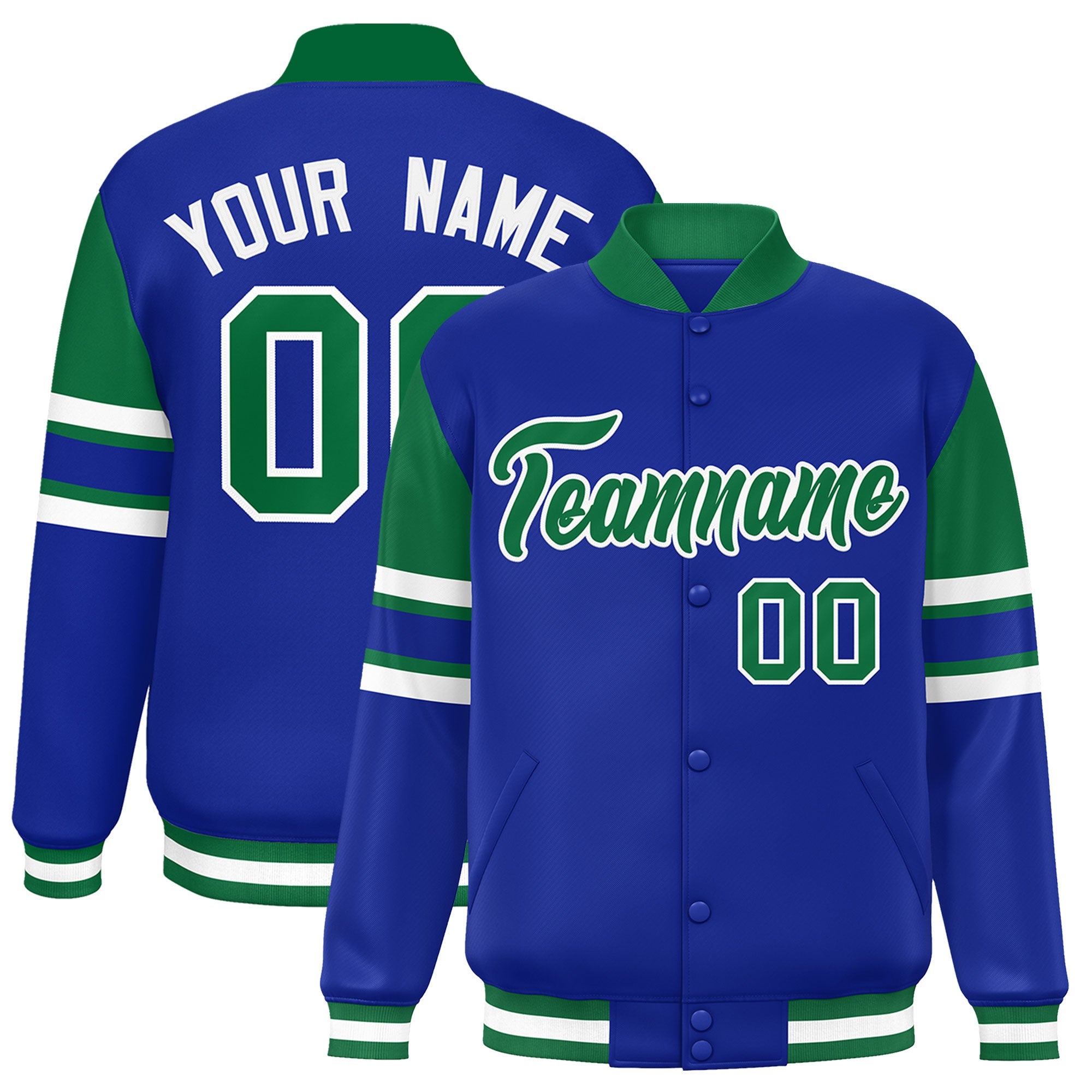 Custom Royal Varsity Full-Snap Color Block Letterman Jacket