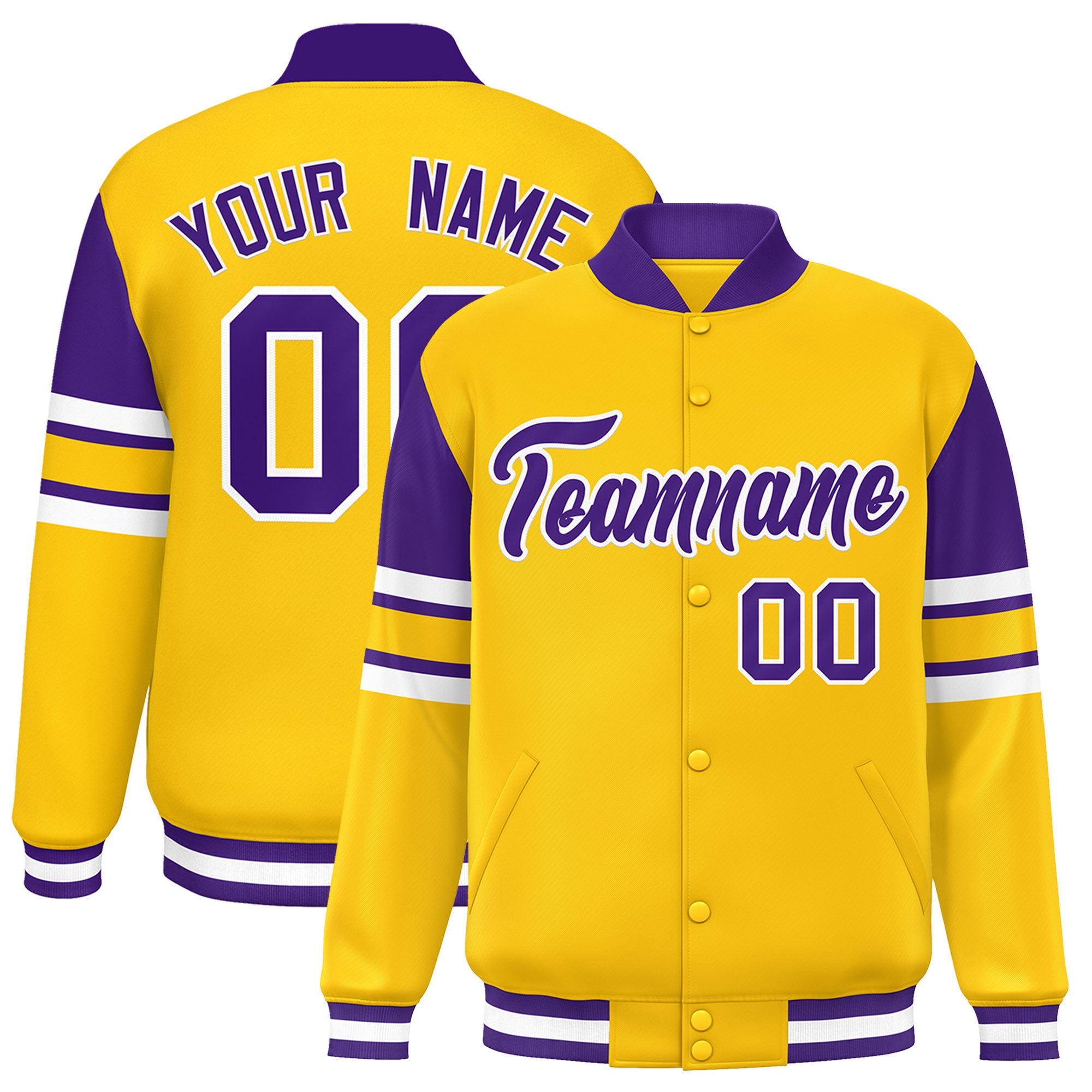 Custom Yellow Varsity Full-Snap Color Block Letterman Jacket