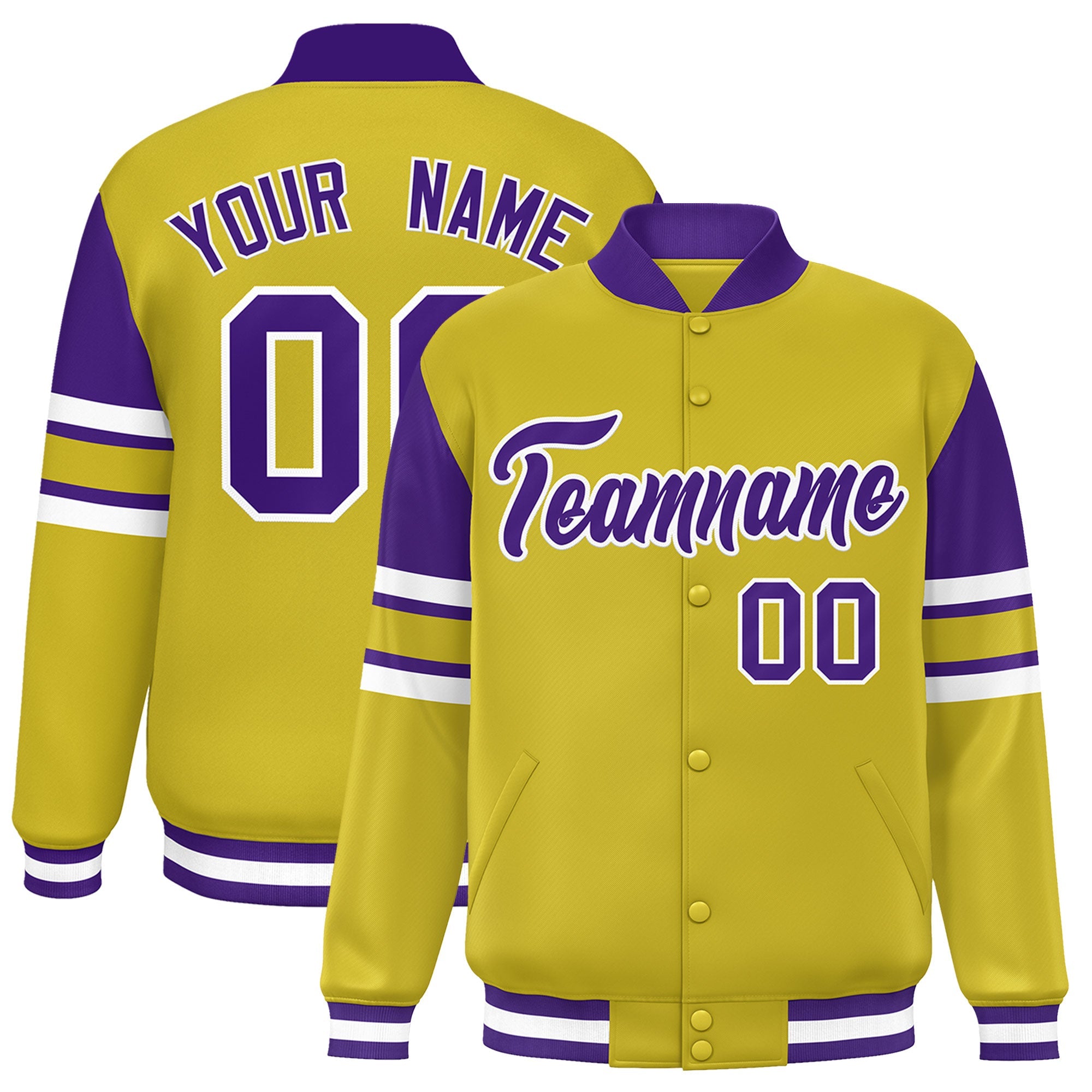 Custom Old Gold Varsity Full-Snap Color Block Letterman Jacket